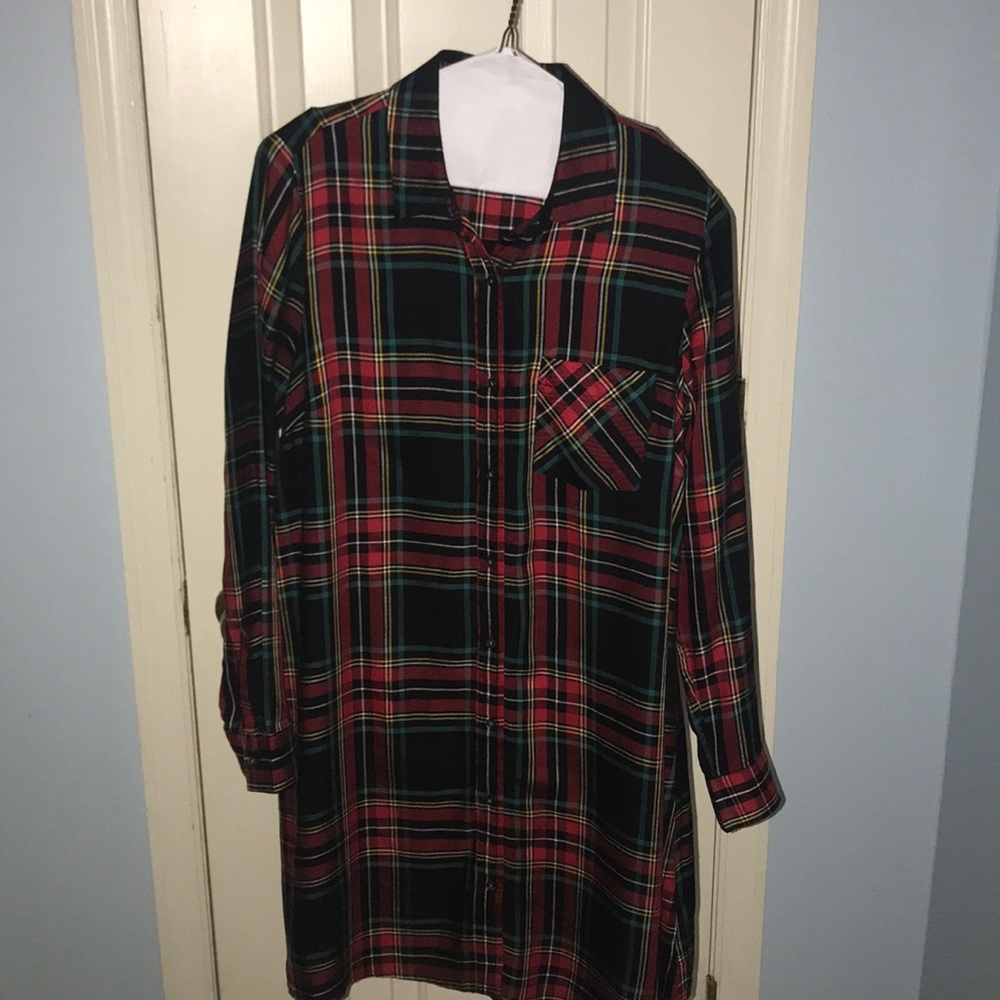 Plaid print shirt-dress